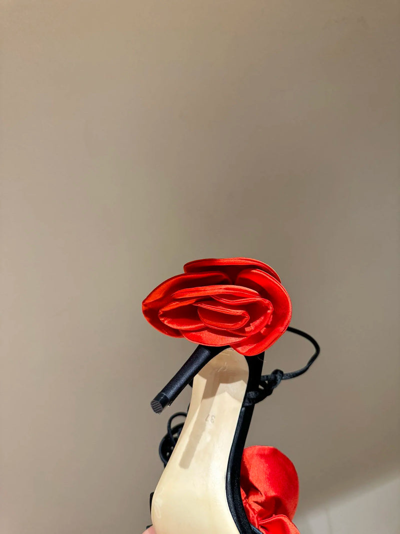 Silk Rose High Heel Strap Sandals