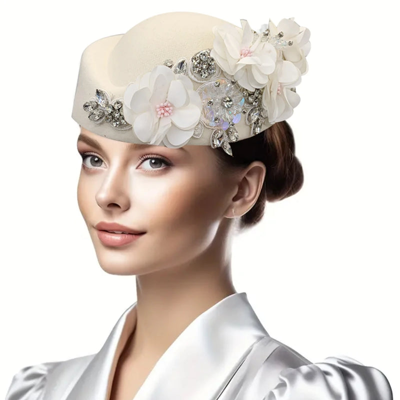Church Fascinator With Flower Ladies Soft Beret Caps