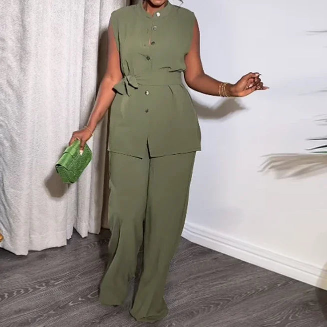 Shirt Top & Cuffed Pants  Wide Leg Pant Sets Two Piece