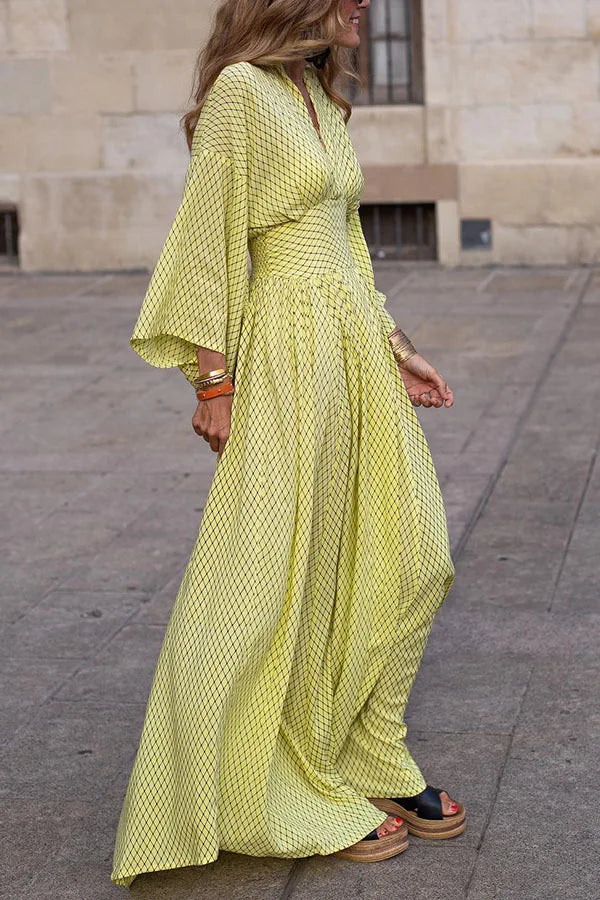 Boho Sexy V-neck Flare Long Sleeve Maxi Dress