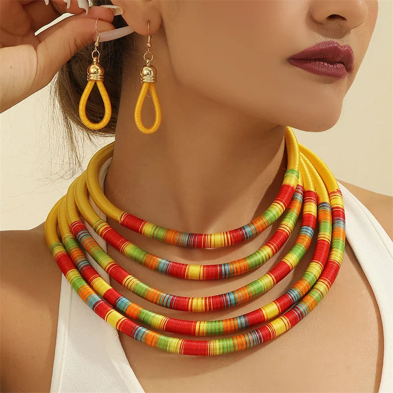 Women Necklace Earrings Multi-layer