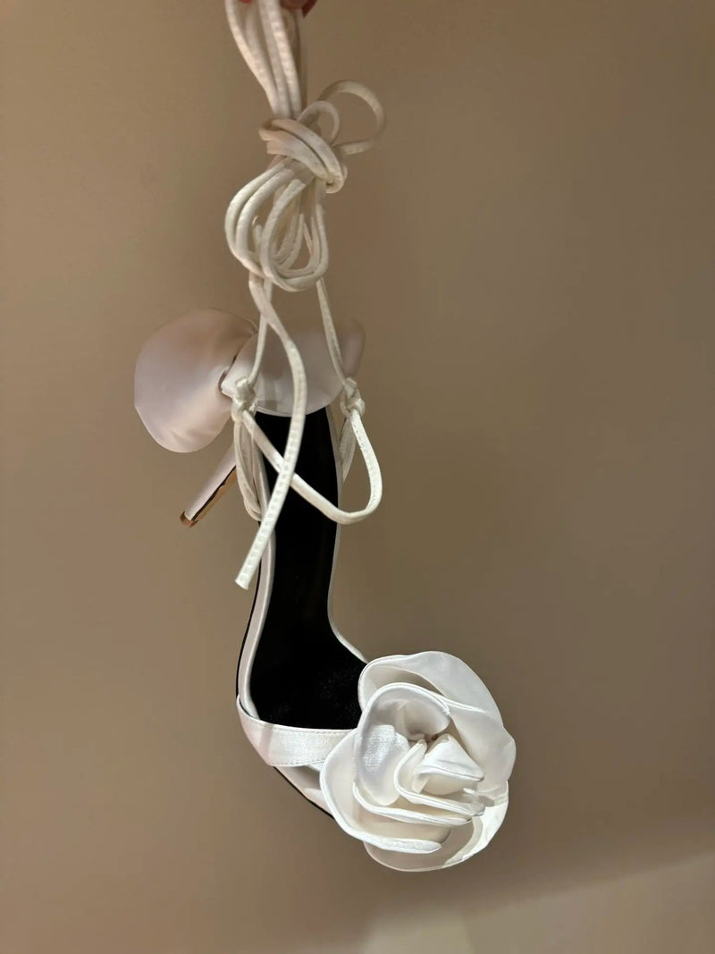 Silk Rose High Heel Strap Sandals