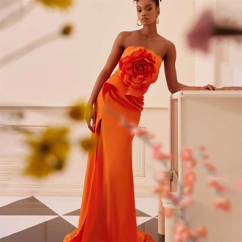 Strapless Sheath Celebrity  Flowers Fold Dress