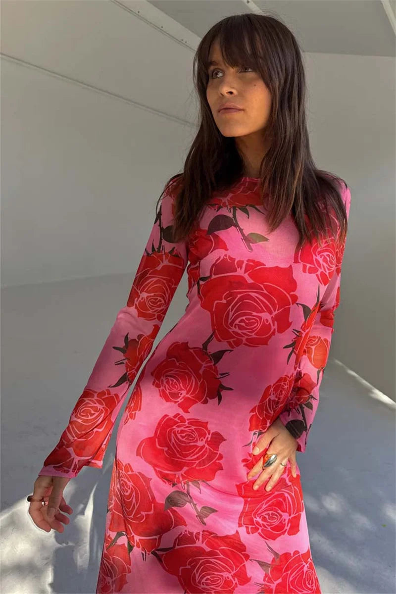 Elegant O Neck Fashion Long Sleeve Slim Patchwork Long Dress