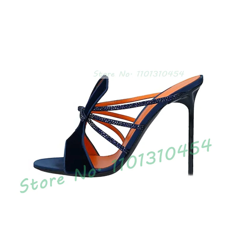 Elegant Rhinestone Slippers Stylish Blue Suede Open Toe