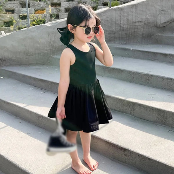 Summer Toddler Girls Dress Black Sweet Cool Wind Backless