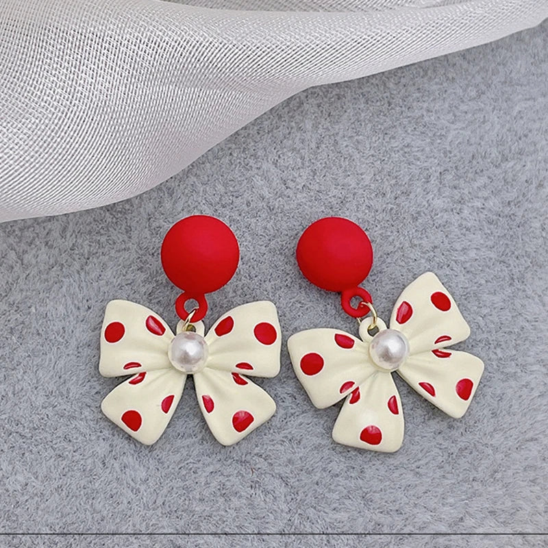 Cute Pearl Bowknot Drop Earrings