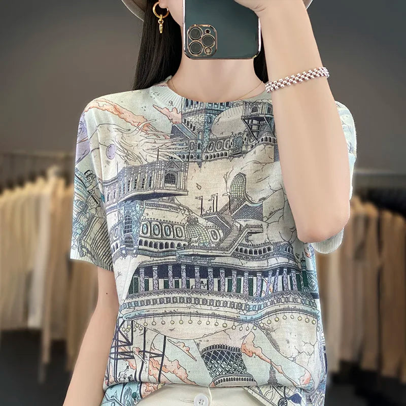 Thin Knitted Short-Sleeved Mulberry Silk Ice Silk Shirt