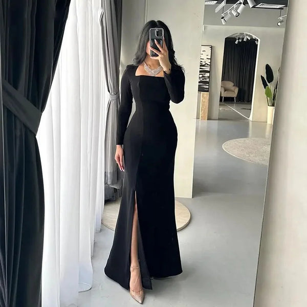 Elegant Simple Long Square Collar Dress