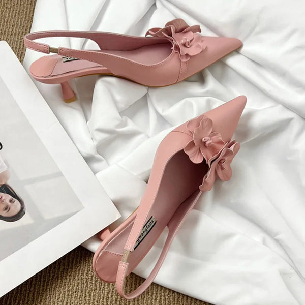 Heels Pointed Toe Slides Slingbacks Flower Shoes