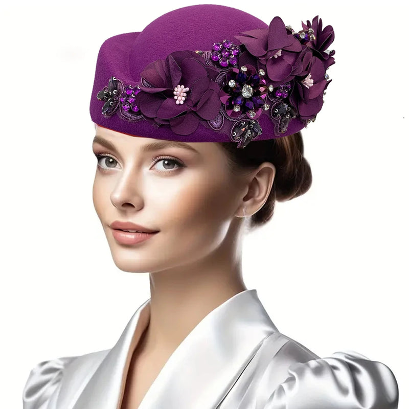 Church Fascinator With Flower Ladies Soft Beret Caps