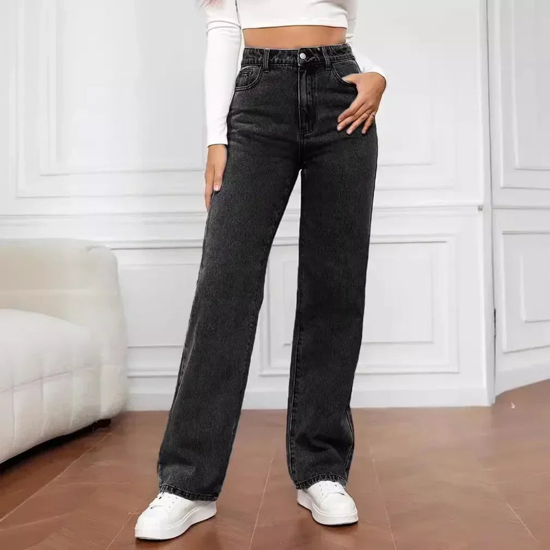 Straight Elegant Splice Button High Waist Trousers