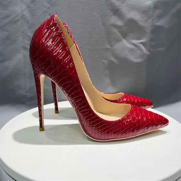 Red Crocodile Effect Pointy Toe Snakeskin