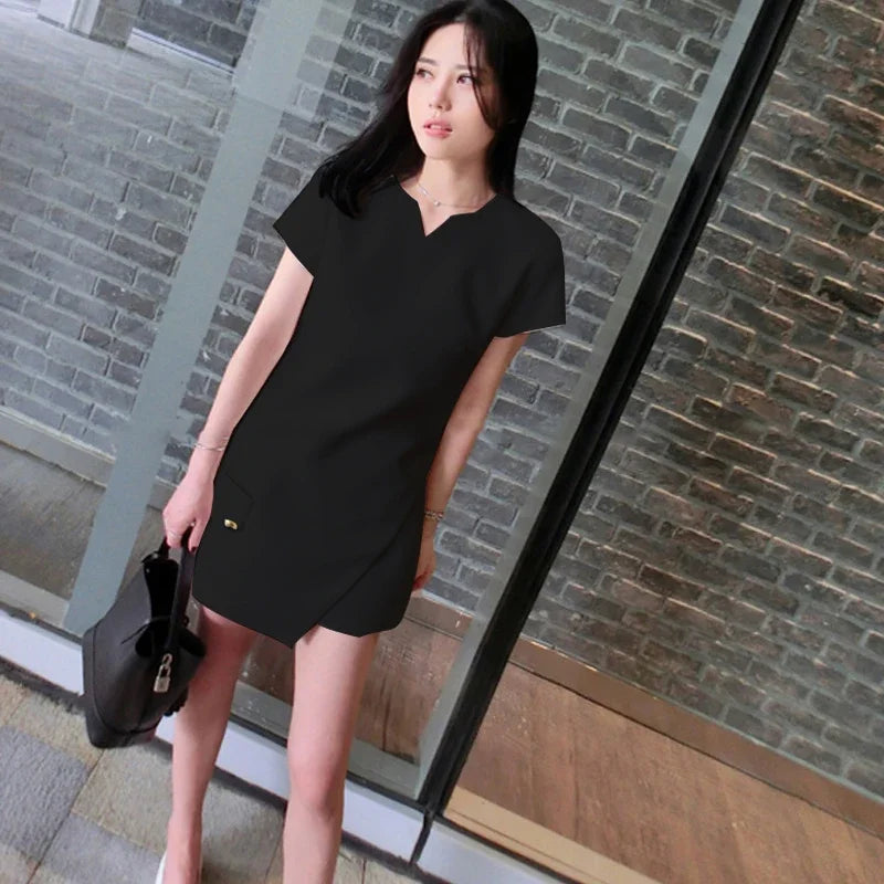 White Black Suit Split Shirt and Shorts Summer Two-piece