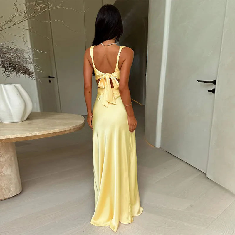 Deep V neck Hollow Sleeveless High Waist Dress