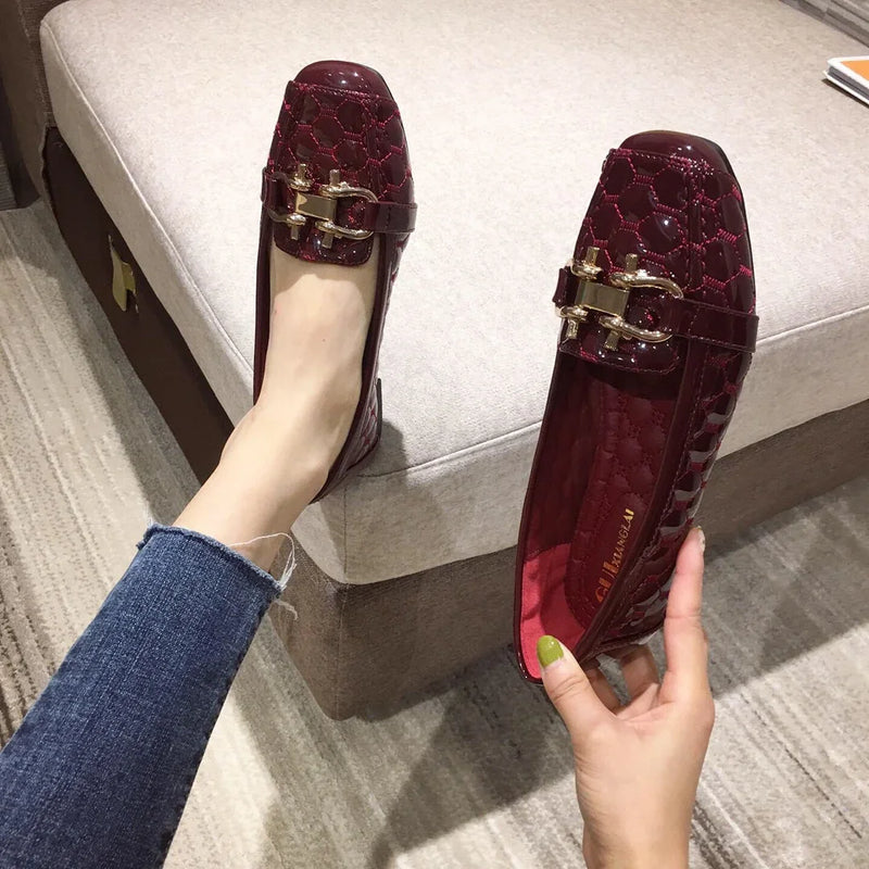 Square Head Single Flats Autumn Loafers