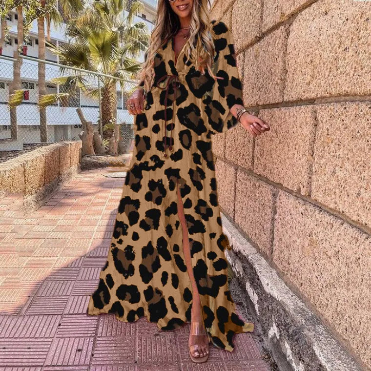 V-neck Bohemian Beach Slit Dress