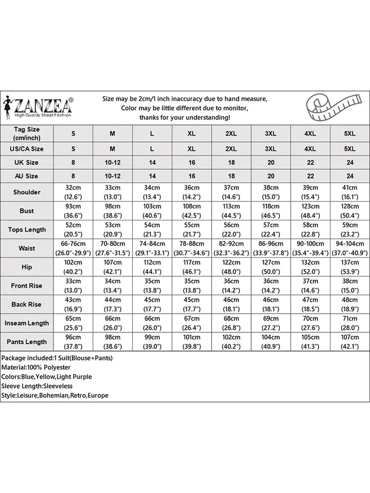 ZANZEA Sleeveless Tanks Tops Wide Leg Trousers