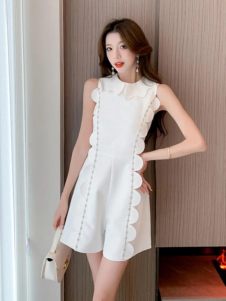 White Petal Collar Sweet High Street Jumpsuit