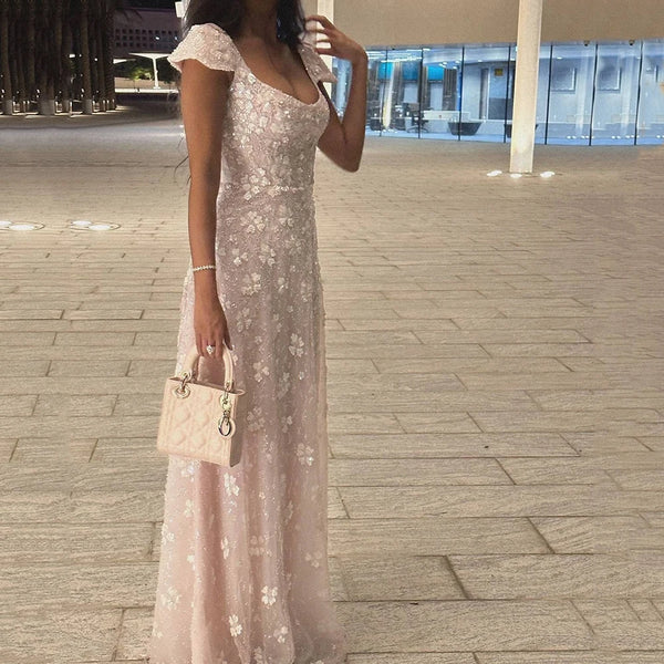Scoop Neck Tulle Straight Evening Dress