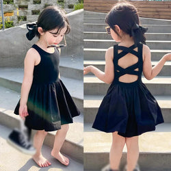 Summer Toddler Girls Dress Black Sweet Cool Wind Backless