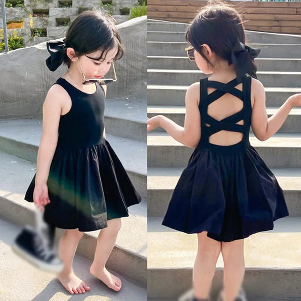 Summer Toddler Girls Dress Black Sweet Cool Wind Backless