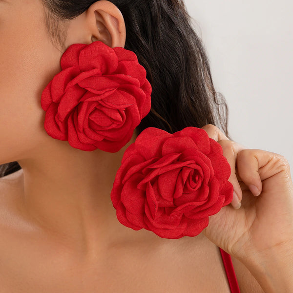 Salircon Exaggerated Large Rose Flower Earrings