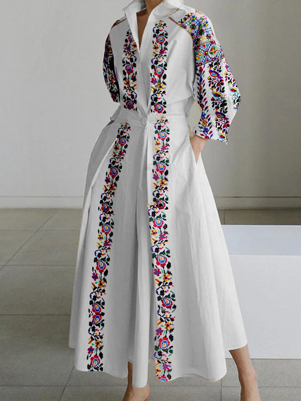 Shirt Dress Vintage Elegant A-Line Pleated Autumn Casual