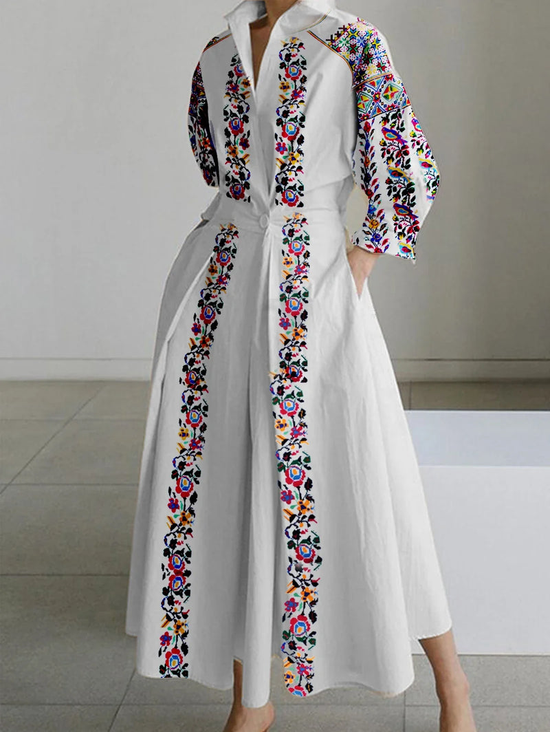 Shirt Dress Vintage Elegant A-Line Pleated Autumn Casual