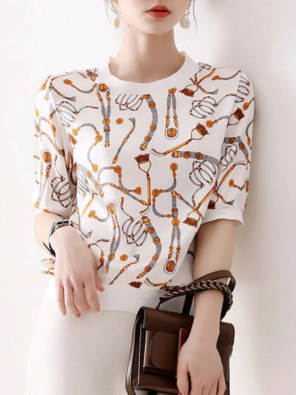 Vintage Knitted Ice Silk Short Sleeve Tops Casual Pullover