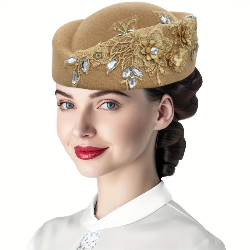 Church Fascinator With Flower Ladies Soft Beret Caps