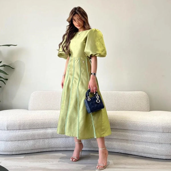 Satin Draped A-line O-Neck Bespoke Dress