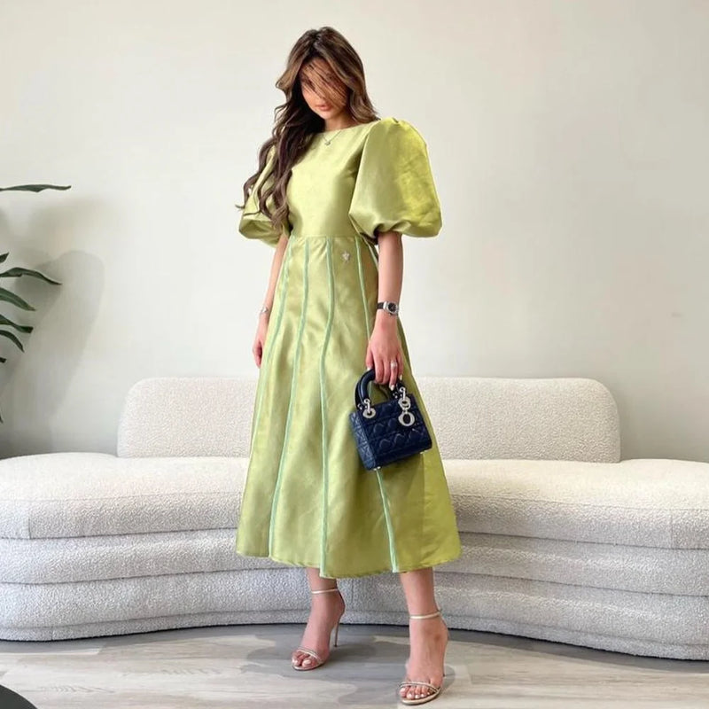 Satin Draped A-line O-Neck Bespoke Dress