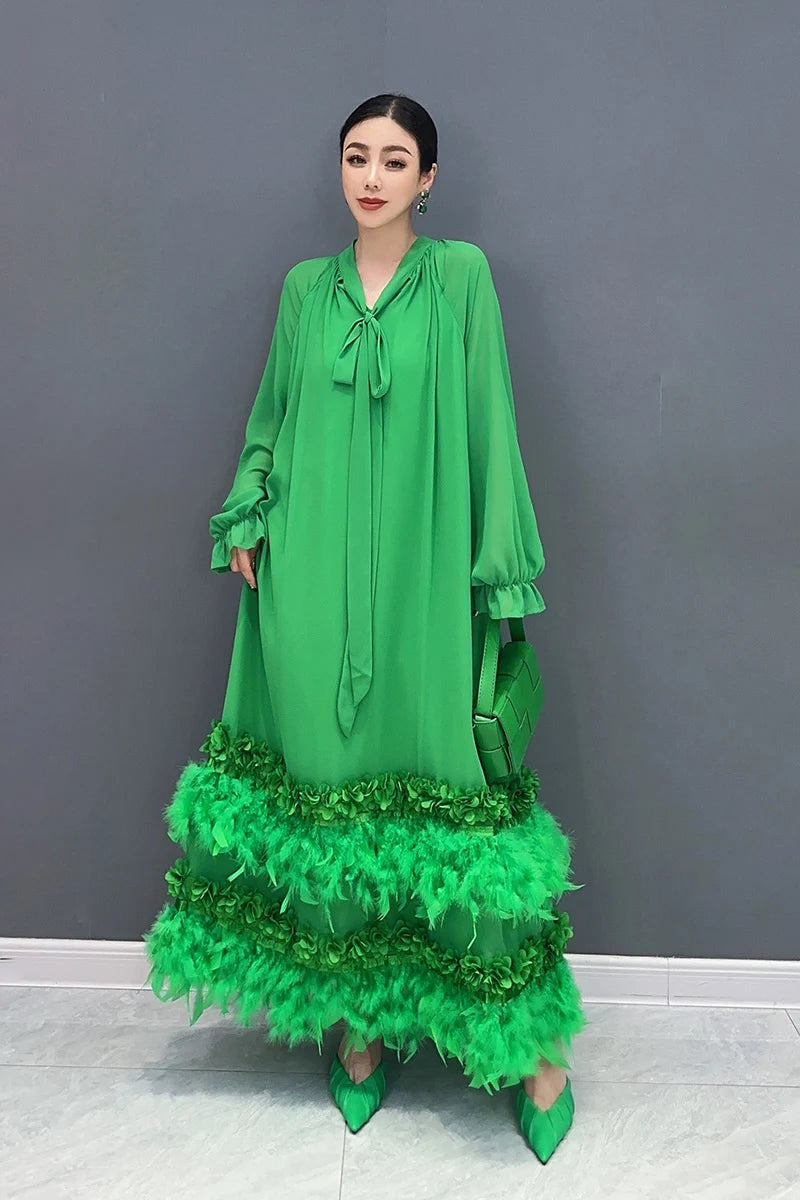 Tasel Spliced Design Elegant Long Dress