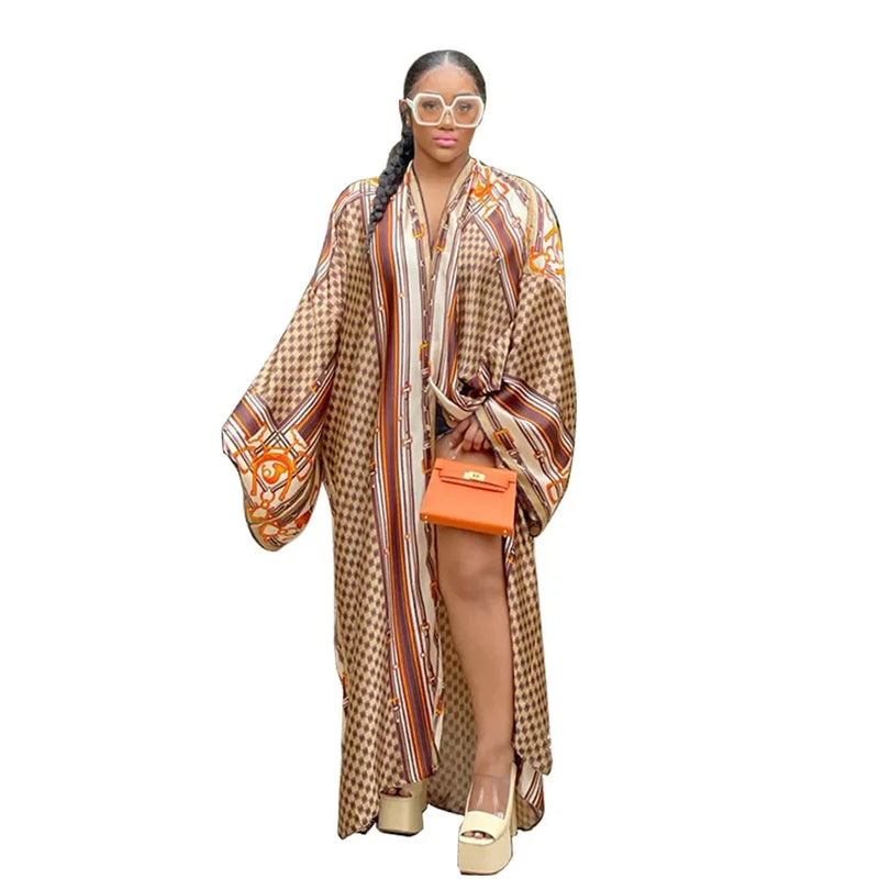 Boho Printed Loose Casual Long Kimono Maxi Dress