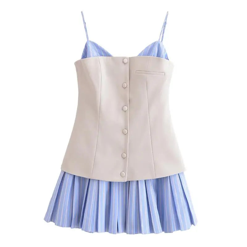 Chic Patchwork Sling Tube Top Slim Mini Elegant Dress