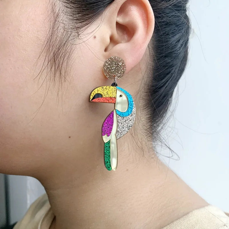 Cute Parrot Acrylic Birds Drop Dangle Earrings