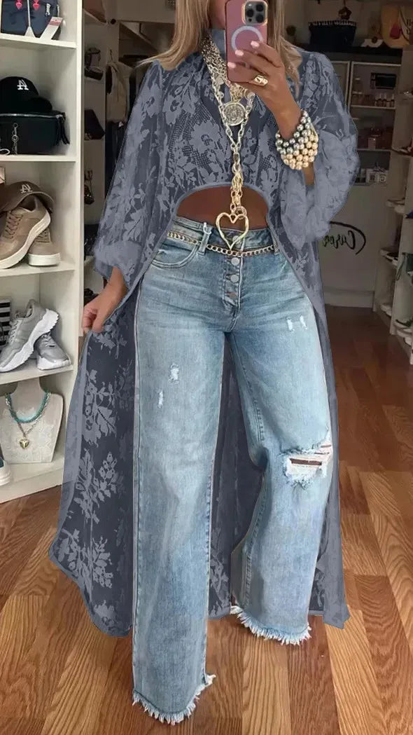 Shirt Top With High Neck Puff Sleeve Through Hollow-Out Front Short After Long Top Blouse