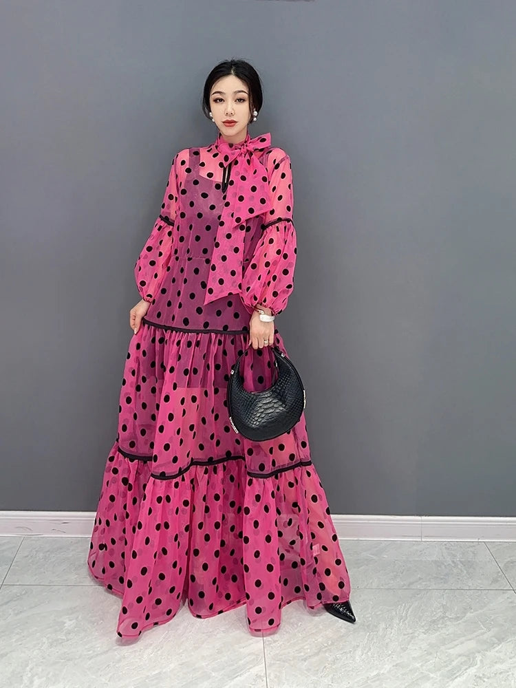 Dots Long Dress Women Big Hem