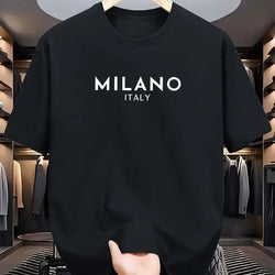 Pure Cotton MILANO ITALY Round Neck Short Sleeved T-shirt Top