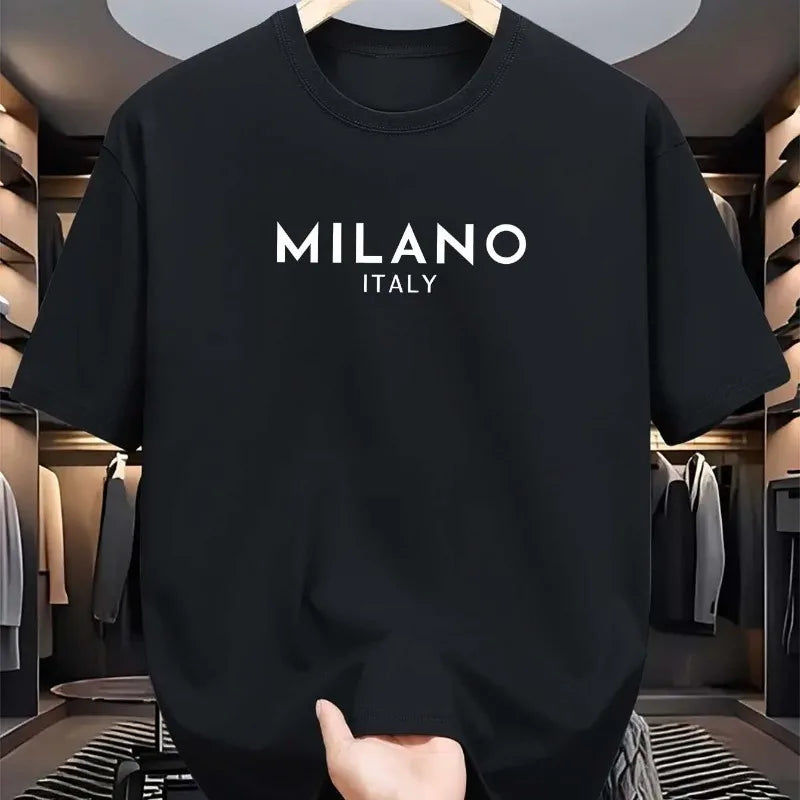 Pure Cotton MILANO ITALY Round Neck Short Sleeved T-shirt Top