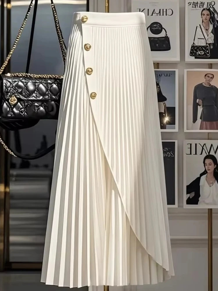 Elegant Pleated Long One Piece Asymmetric Full Skirt