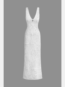 Solid V-neck Slip Knit Cover Up Bikini Dress