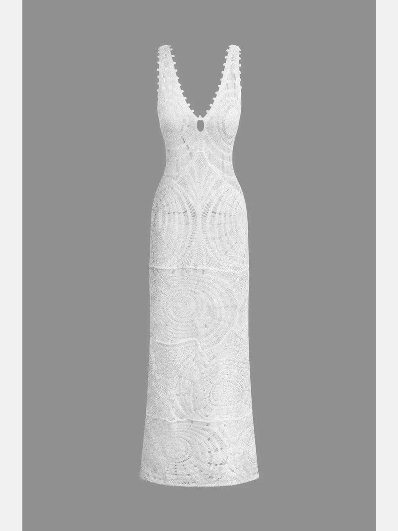 Solid V-neck Slip Knit Cover Up Bikini Dress