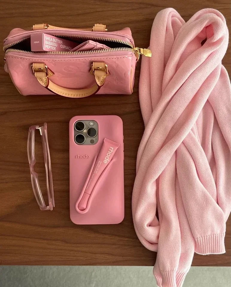 Ribbon Case for iPhone  11 14 13 12 15 16 Pro Max Plus Portable Lip Gloss Holder
