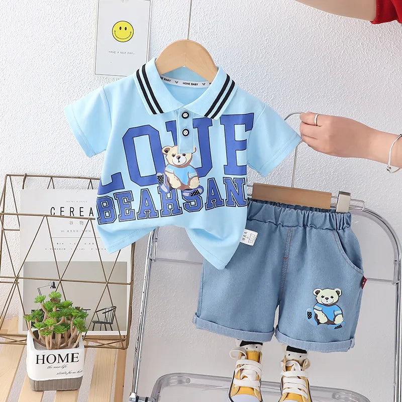 Summer Short Sleeve T Shirt and Shorts 2Pcs/Suit