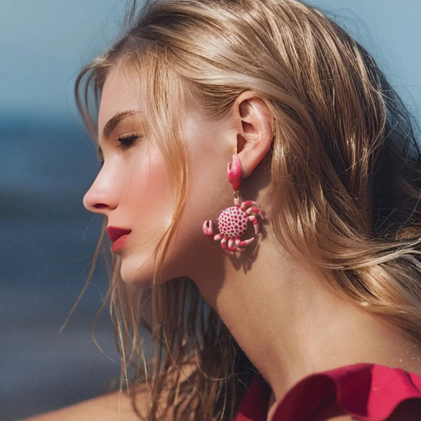 Enamel Crab Drop Earrings