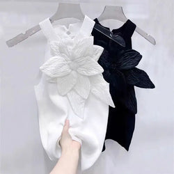 Sleeveless Knitted Vest Round Neck Black White Tank Tops