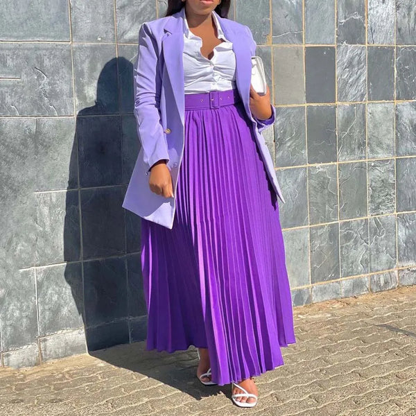 Elegant Pleated Skirts High Waisted Belt