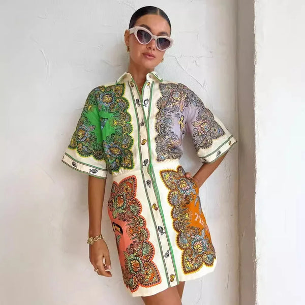 Printed Cotton and Linen Dress